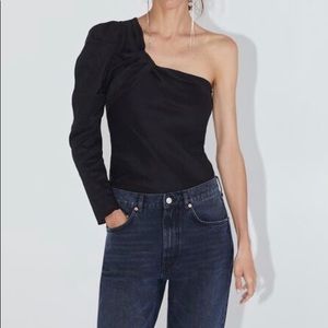 Zara One Shoulder Asymmetric neckline top size L